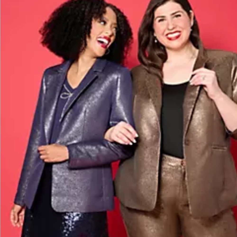 Joan Rivers Red Carpet Regular Metallic Shimmer Blazer - Emerald - Picture 2 of 7